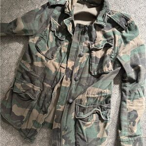 Free People Camo Utility Jacket - Green Tan Brown